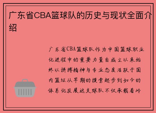 广东省CBA篮球队的历史与现状全面介绍