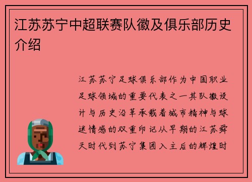江苏苏宁中超联赛队徽及俱乐部历史介绍