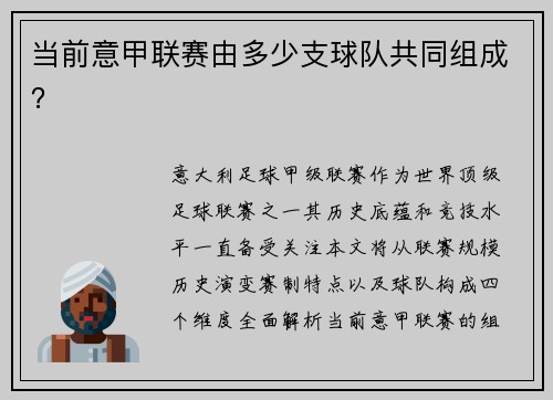 当前意甲联赛由多少支球队共同组成？